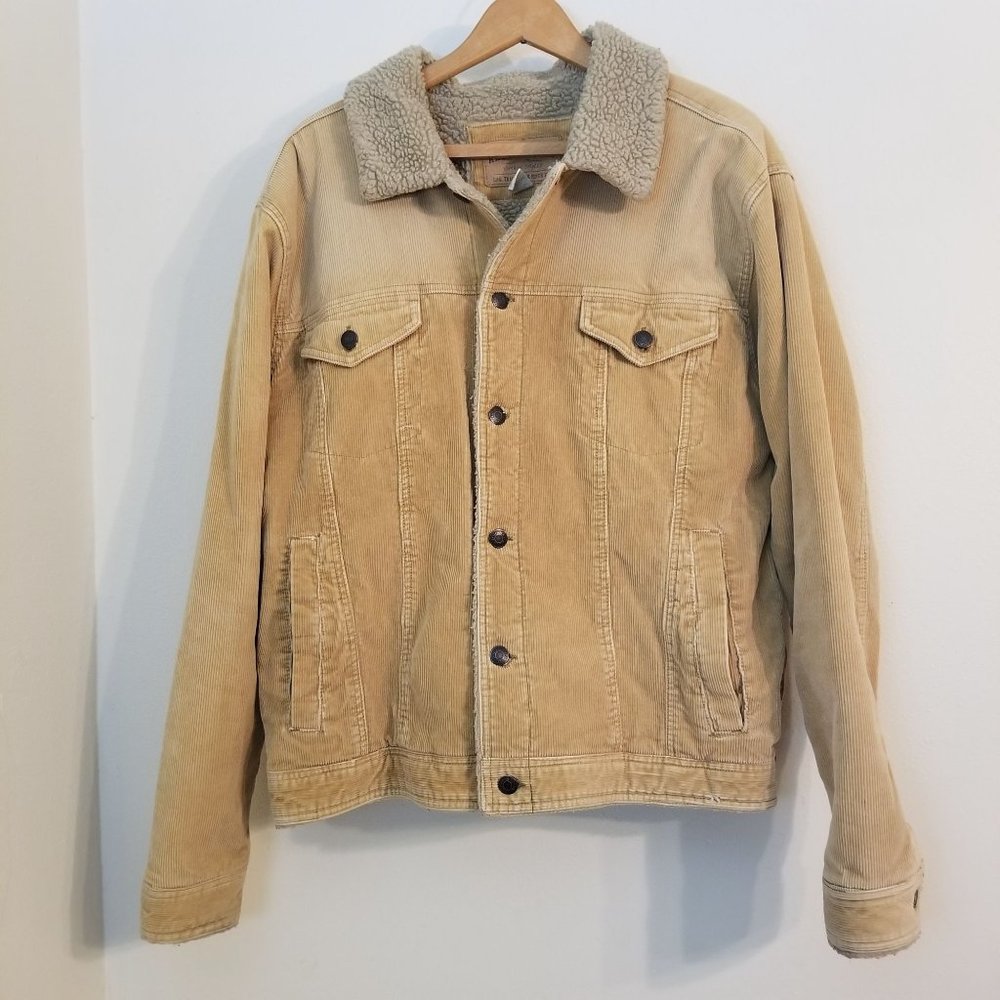 Aeropostale L Rancher Trucker Jacket Shearling Lined Western‎ Rustic Corduroy